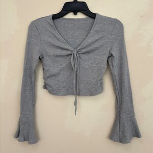 Womens Small Y2K Ribbed Crop Top Bell Sleeve Fairy Grunge Babydoll Rockabilly